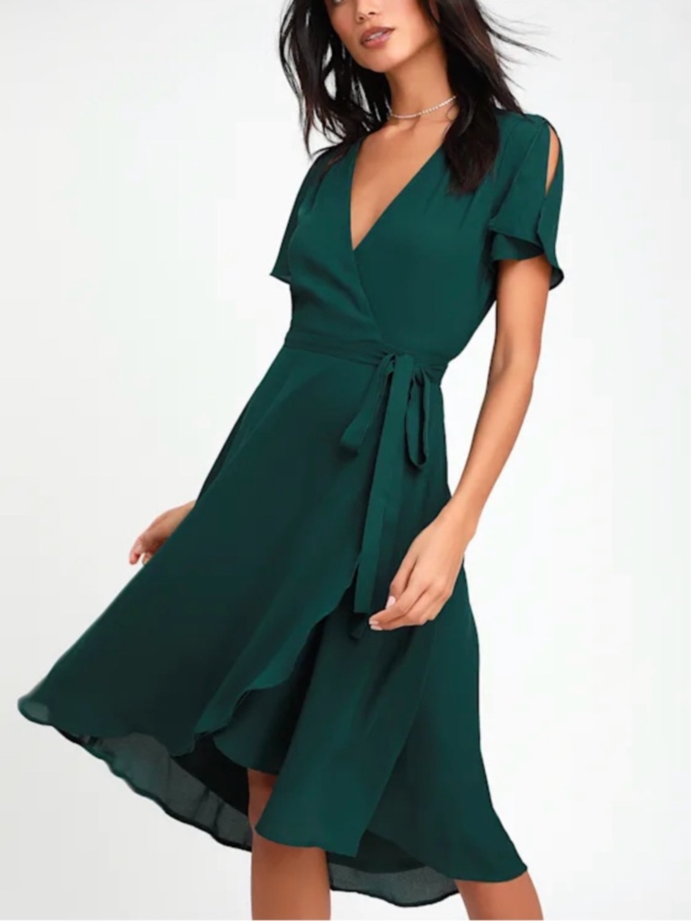 Lulus Rise To The Occasion Emerald Green Midi Wrap Dress - Size S